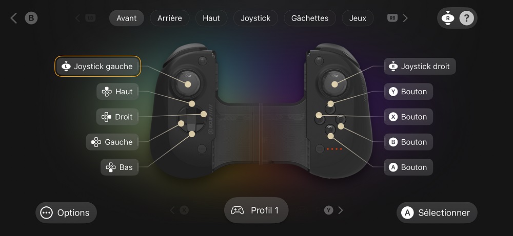 Le mapping des boutons est très simple sur la Scuf Nomad