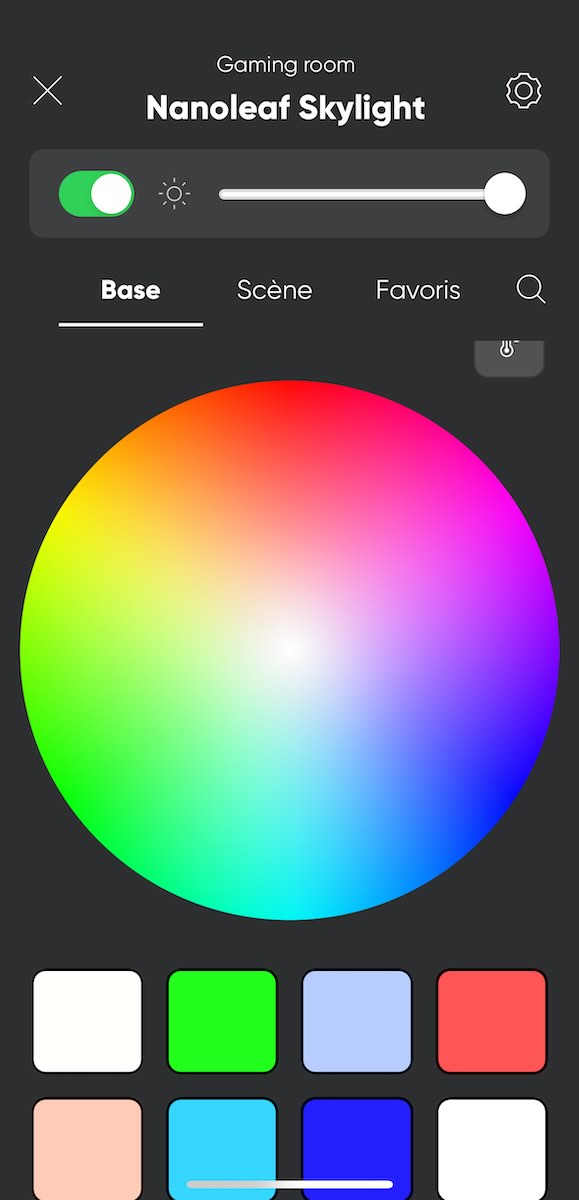 Les couleurs de base pour les Nanoleaf Skylight