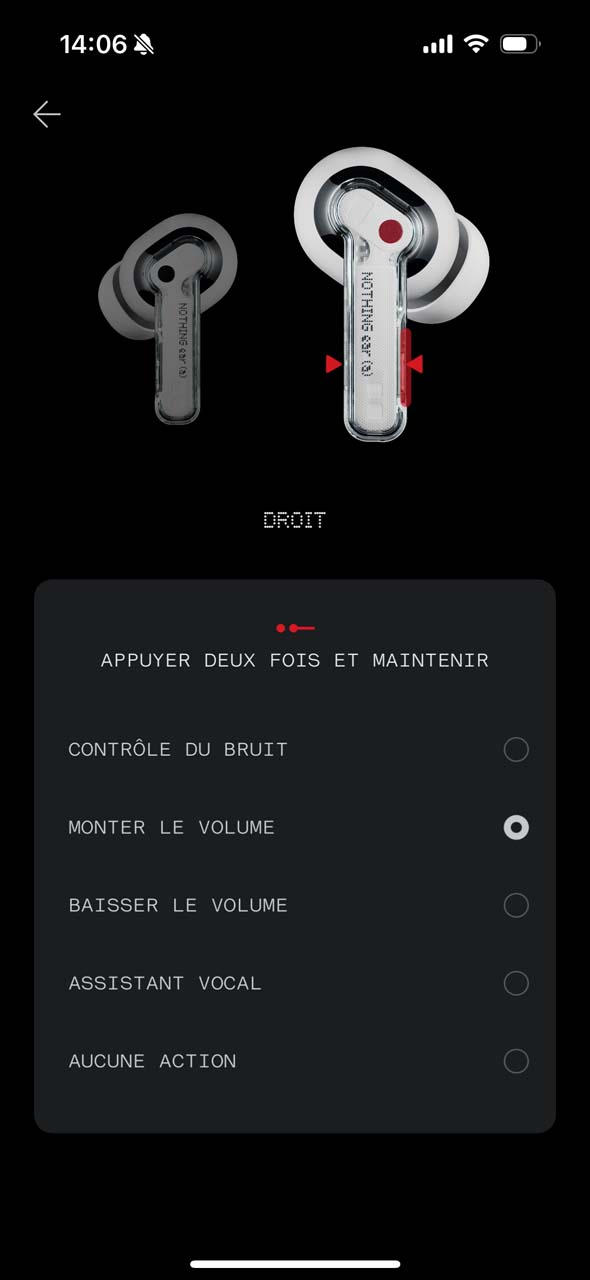 Il est possible de paramétrer les fonctions des écouteurs