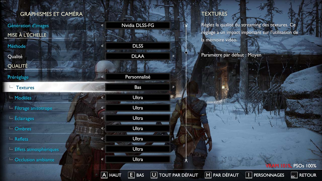 Menu graphique du portage PC de God of War Ragnarok