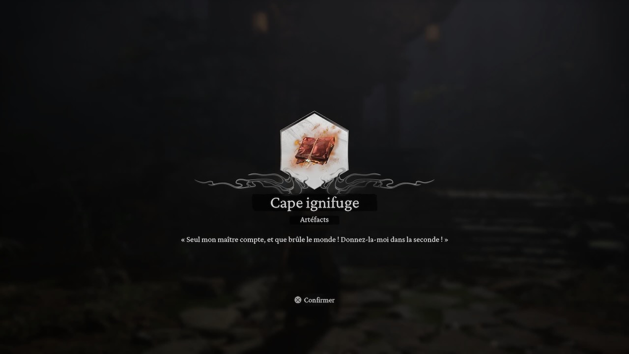 La cape ignifuge après votre victoire contre le boss secret du chapitre 1 de Black Myth Wukong