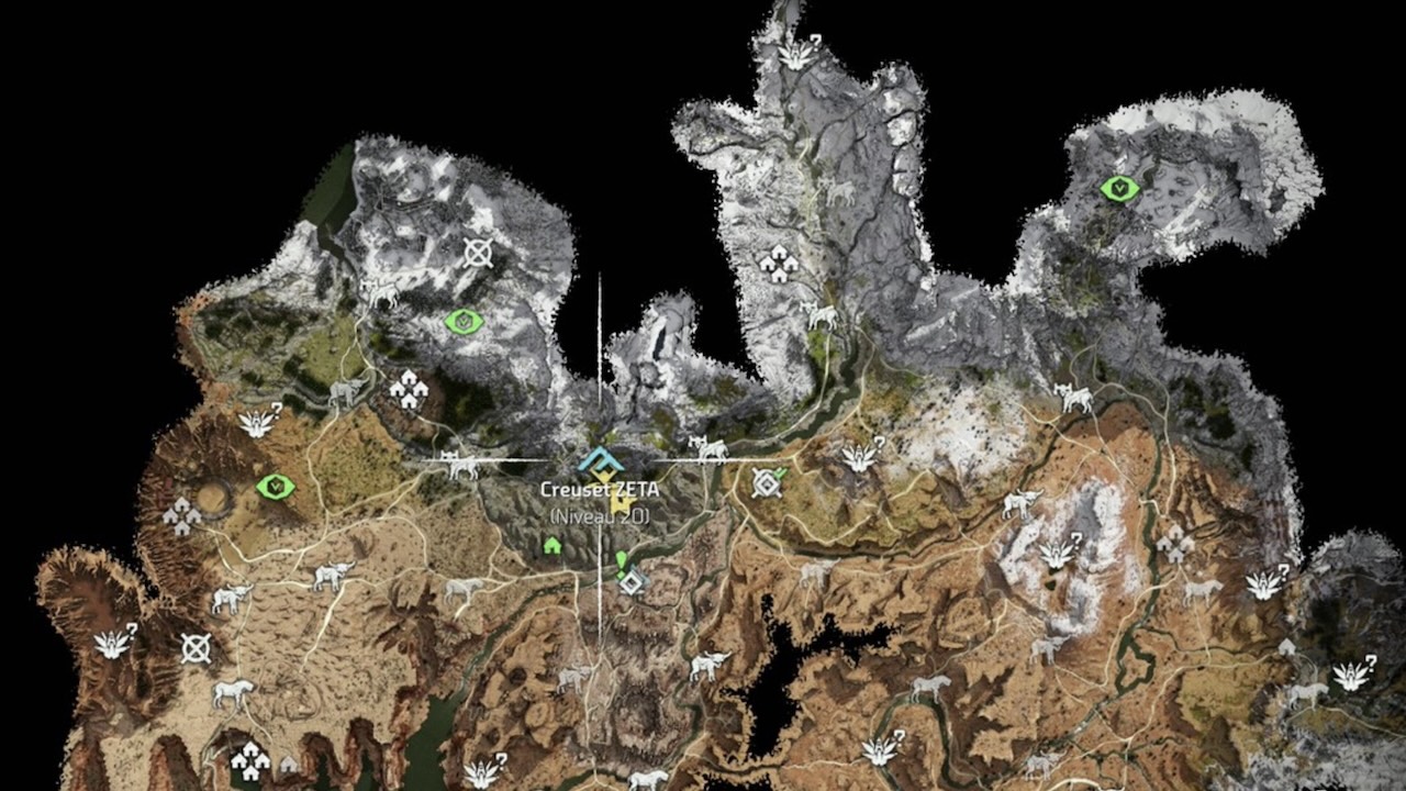 Emplacement du Creuset ZETA au nord de Meridian, pour des combats de haut niveau dans Horizon Zero Dawn.