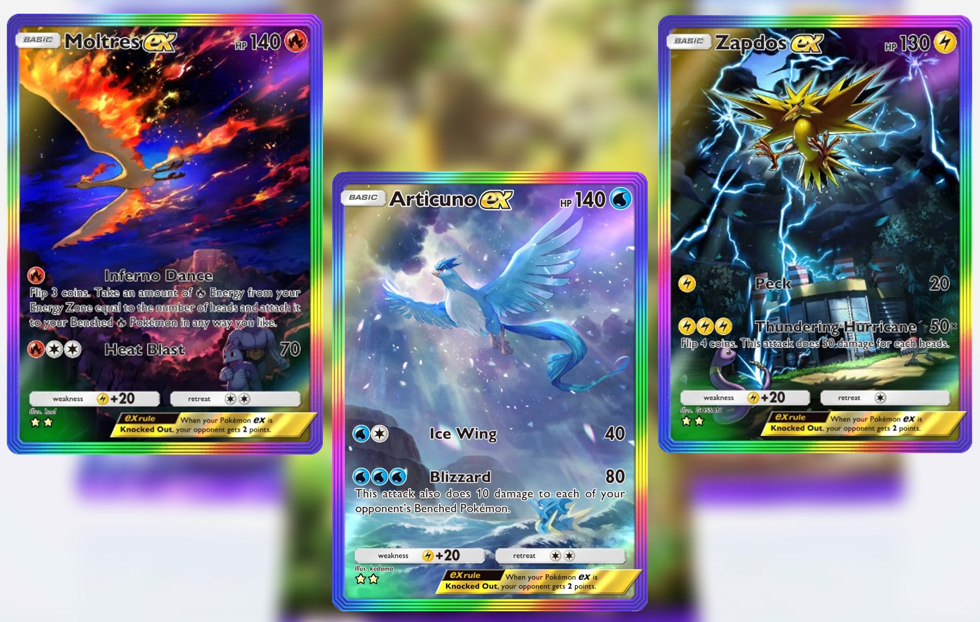 Trois superbes versions Rainbow des oiseaux légendaires sont à obtenir dans Pokémon TCG Pocket