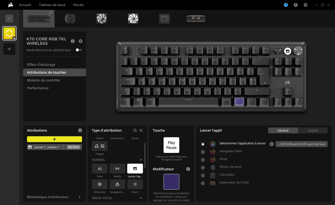 Personnalisez le K70 Core TKL de Corsair via iCUE