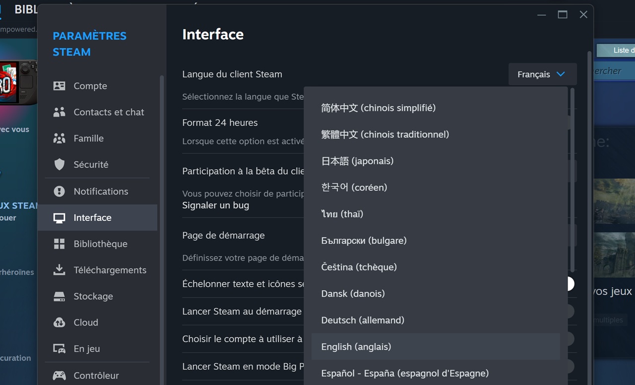 Changer la langue de Steam peut résoudre les soucis de synchronisation