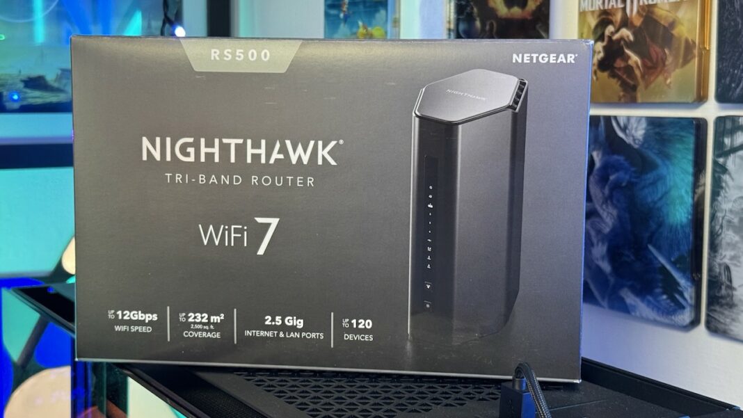 Packaging du routeur internet haut de gamme Nighthawk WiFi 7 Routeur RS500