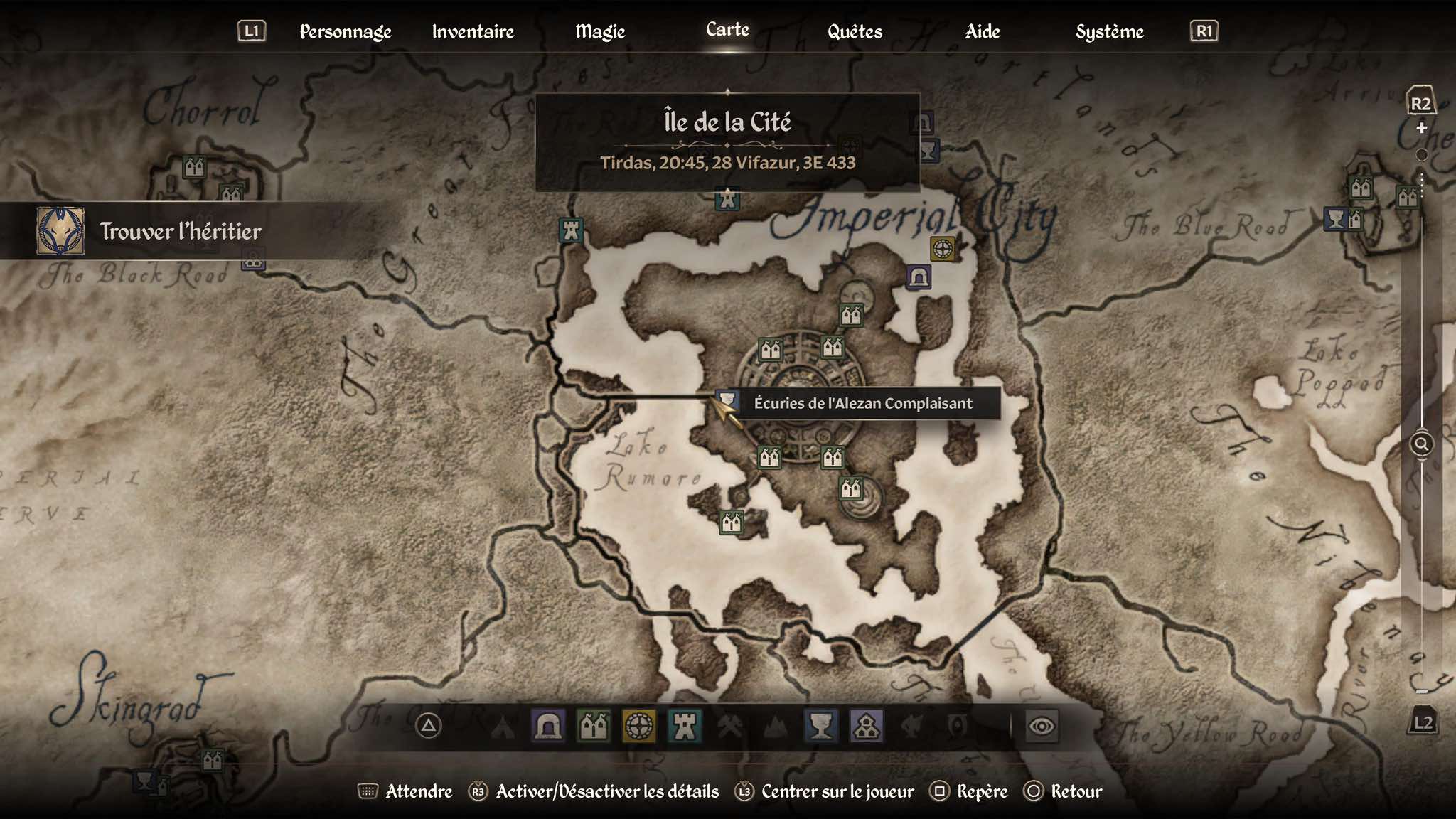 Localisation des écuries de l’Alezan Complaisant près de la Cité Impériale dans Oblivion Remastered
